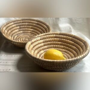 Woven Basket Set Boho Farmhouse Decor Natural Fiber Bowls Pair